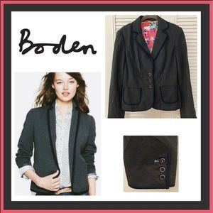 NWT Boden Charcoal Grey Blazer with Navy Blue Trim Size 8